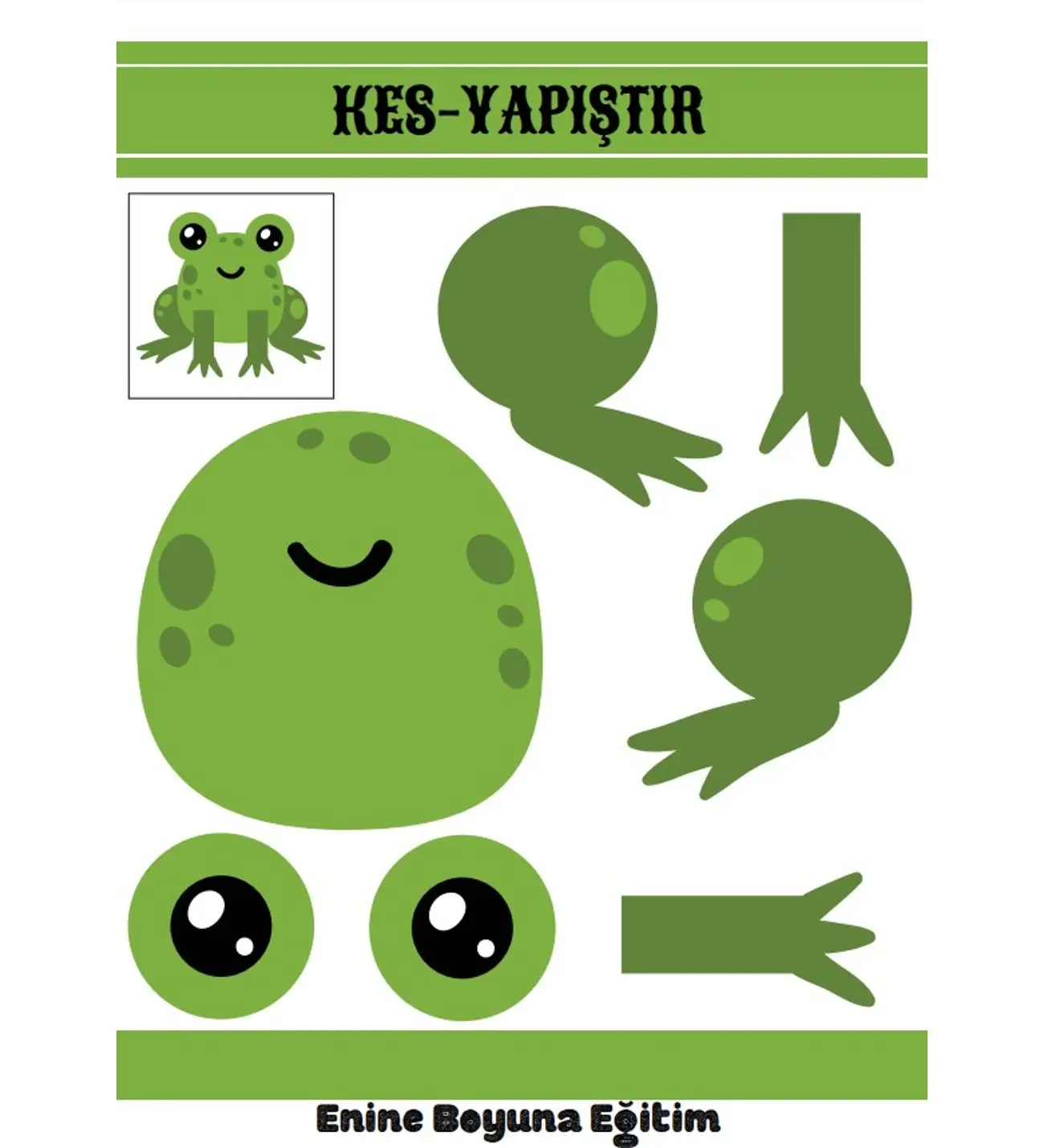 Yeşil kurbağa kes, yapıştır kartı